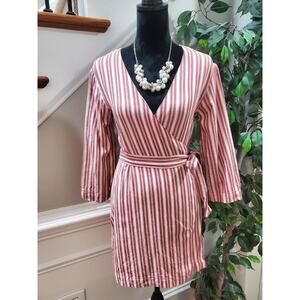 Volcom Red/ Ivory Stripe "Pull Here" Wrap Dress Soft Cotton Size Small